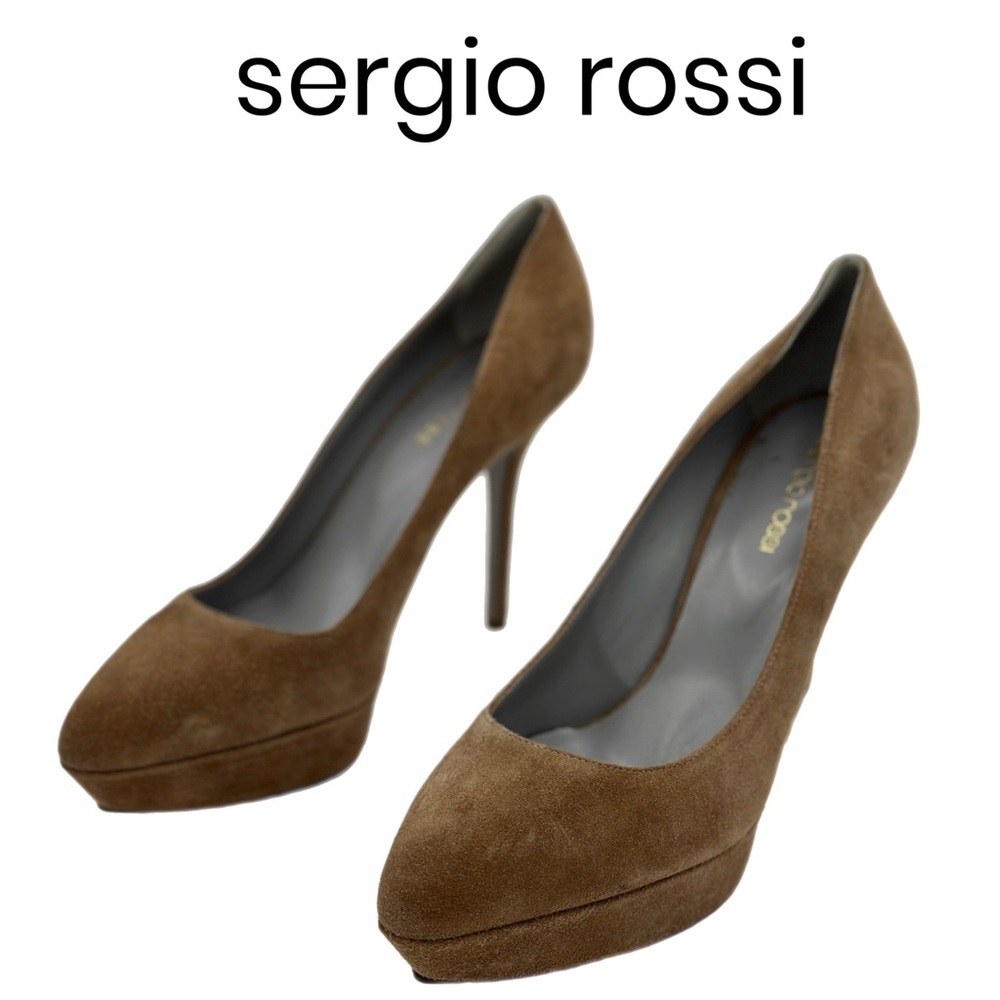 Sergio Rossi Tan Suede Platform Pumps – Size 39.5 EU